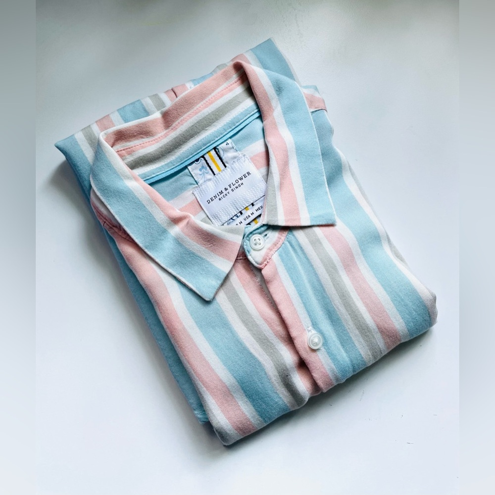 Ricky Singh Denim & Flower Pastel Stripe Button Down Shirt